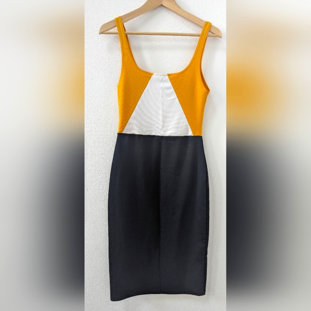 Zara mustard and Navy midi dress